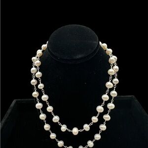 Elegant Women's Cultured Freshwater Pearl and Silver 48-in Double Strand Neckla
